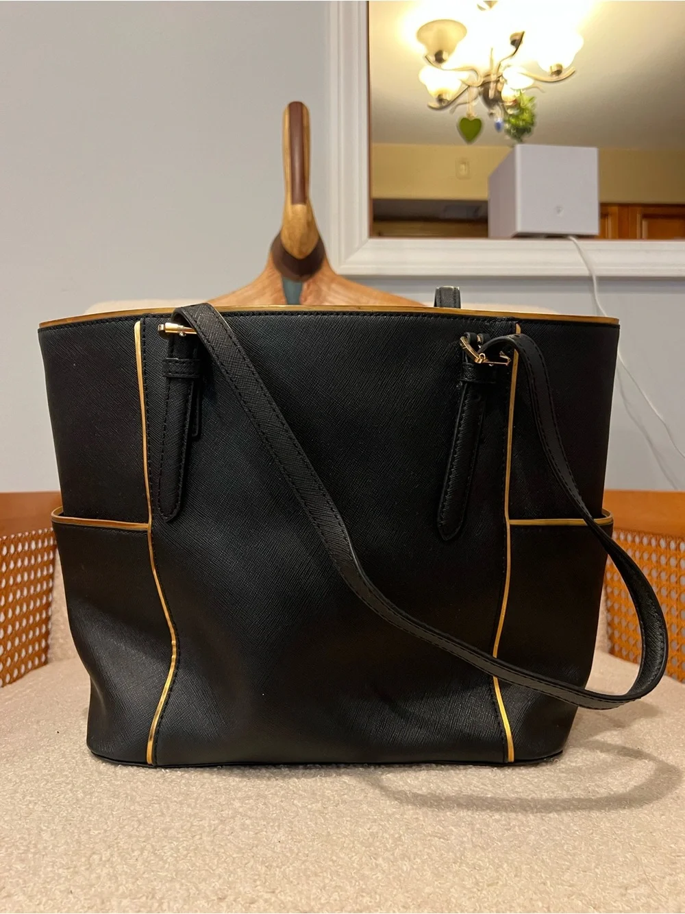Michael Kors Black Tote with Gold Accents